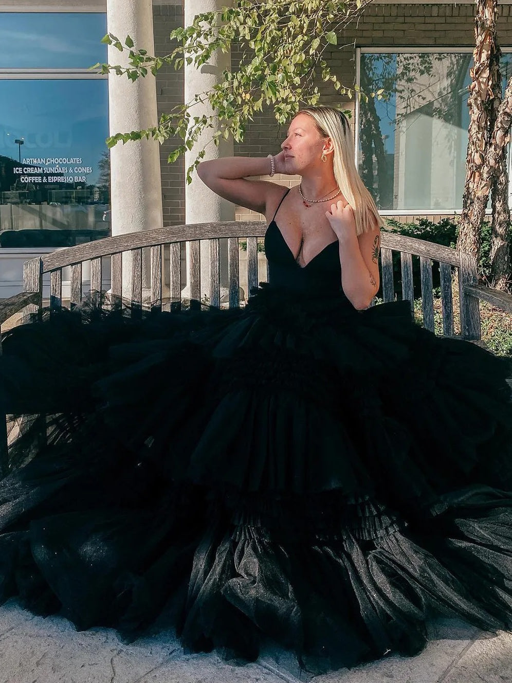 Tulle Spaghetti Strap Tiered Long Prom Dresses Ruffle Ball Gown