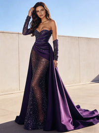 Trumpet/Mermaid Sweetheart Sparkly Sequined Sexy Long Evening Dresses with Illusion Patchwork