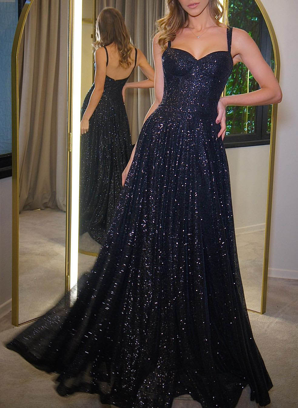 A-Line/Princess Sweetheart Sparkly Sequined Floor-Length Prom Dresses