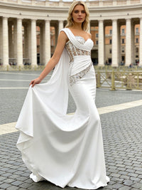 Trumpet/Mermaid One Shoulder Cape Satin Prom Dress with Sequins