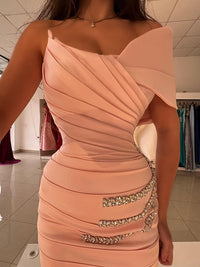 Sheath/Column Asymmetrical Sleeveless Beading Satin Prom Dresses with Front Split