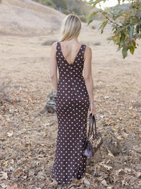 Polka Dot Empire Waist Sheath V-Neck Floor-Length Prom Dresses Women Formal Gowns