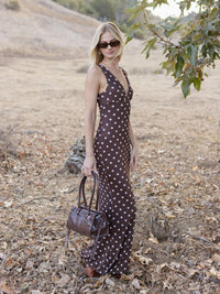 Polka Dot Empire Waist Sheath V-Neck Floor-Length Prom Dresses Women Formal Gowns