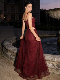 Cut-Out Sequin Sheath Spaghetti Strap Sweetheart Long Prom Dresses