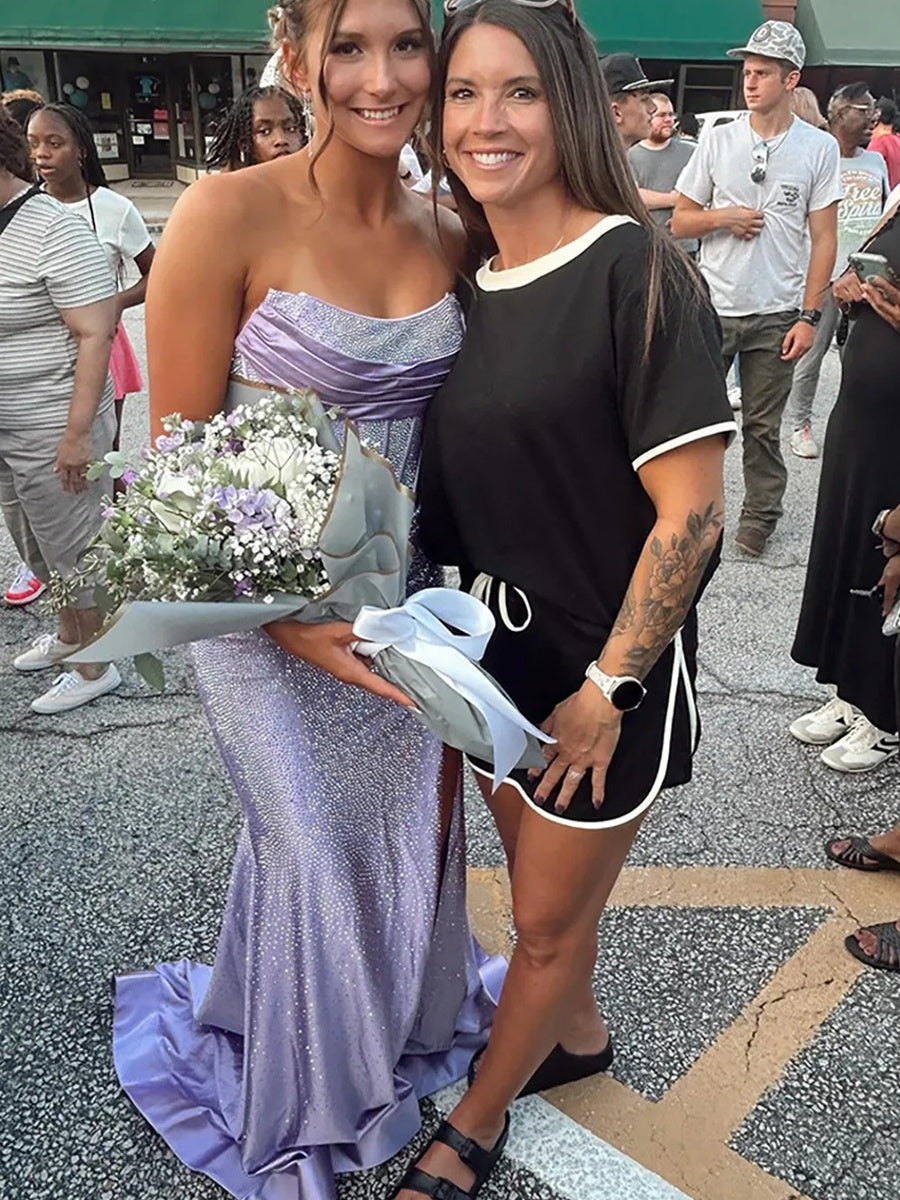 Strapless Cowl Neck Beading Mermaid Long Prom Dresses