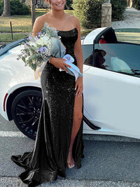 Strapless Cowl Neck Beading Mermaid Long Prom Dresses