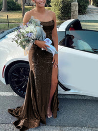 Strapless Cowl Neck Beading Mermaid Long Prom Dresses
