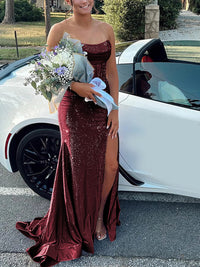 Strapless Cowl Neck Beading Mermaid Long Prom Dresses