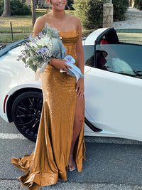 Strapless Cowl Neck Beading Mermaid Long Prom Dresses