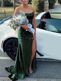 Strapless Cowl Neck Beading Mermaid Long Prom Dresses