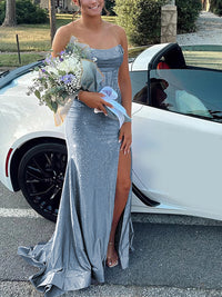 Strapless Cowl Neck Beading Mermaid Long Prom Dresses