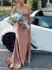 Strapless Cowl Neck Beading Mermaid Long Prom Dresses
