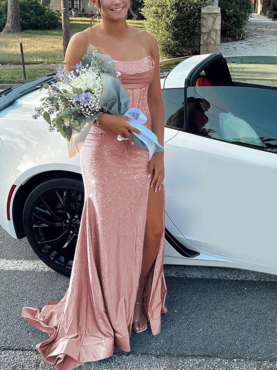 Strapless Cowl Neck Beading Mermaid Long Prom Dresses