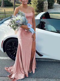 Strapless Cowl Neck Beading Mermaid Long Prom Dresses