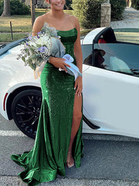 Strapless Cowl Neck Beading Mermaid Long Prom Dresses