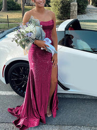 Strapless Cowl Neck Beading Mermaid Long Prom Dresses