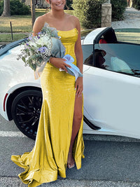 Strapless Cowl Neck Beading Mermaid Long Prom Dresses
