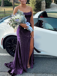 Strapless Cowl Neck Beading Mermaid Long Prom Dresses