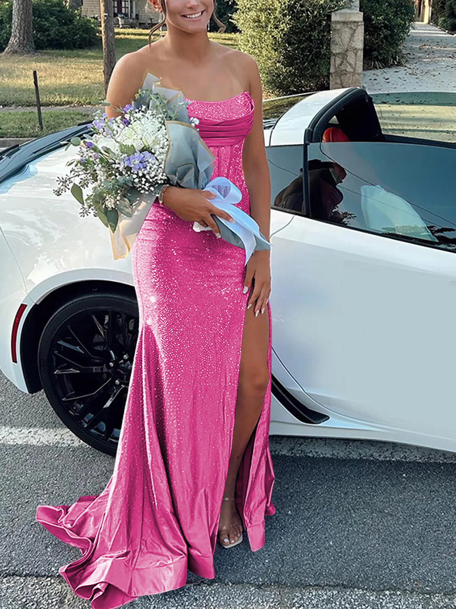 Strapless Cowl Neck Beading Mermaid Long Prom Dresses