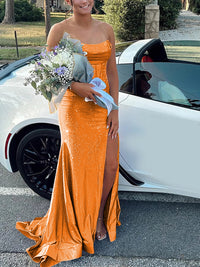 Strapless Cowl Neck Beading Mermaid Long Prom Dresses