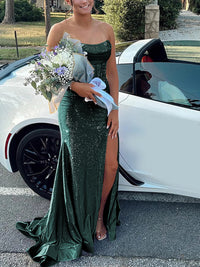 Strapless Cowl Neck Beading Mermaid Long Prom Dresses