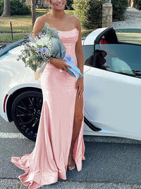 Strapless Cowl Neck Beading Mermaid Long Prom Dresses