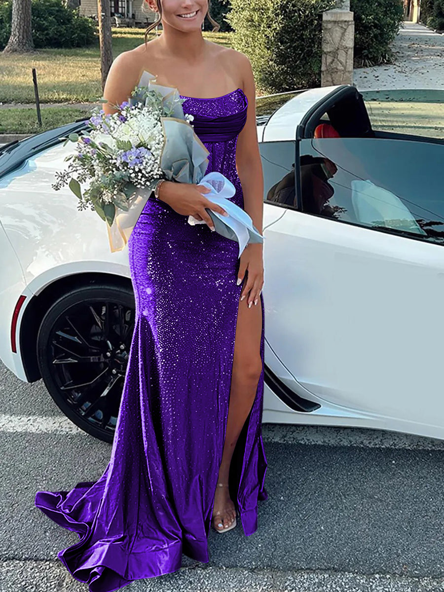 Strapless Cowl Neck Beading Mermaid Long Prom Dresses