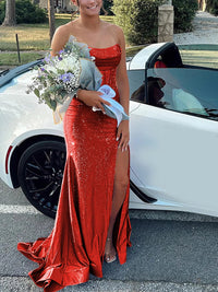 Strapless Cowl Neck Beading Mermaid Long Prom Dresses