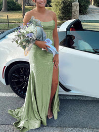 Strapless Cowl Neck Beading Mermaid Long Prom Dresses