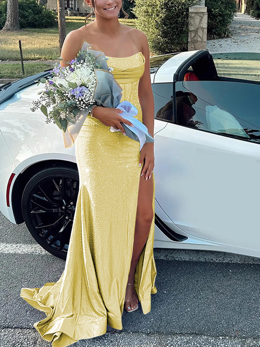 Strapless Cowl Neck Beading Mermaid Long Prom Dresses