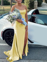 Strapless Cowl Neck Beading Mermaid Long Prom Dresses