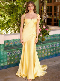 Mermaid Leaf Spaghetti Strap Satin Long Prom Dresses Women Formal Gowns