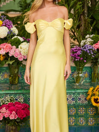 Sheath/Column Off Shoulder Sweetheart Corset Satin Long Prom Dresses with Bows Women Formal Gowns