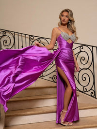 Sheath/Column Cut-Out Sequin Sweetheart Long Prom Dresses with Satin