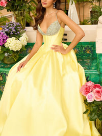 A-Line/Princess Sequin Spaghetti Strap Corset Long Prom Dresses