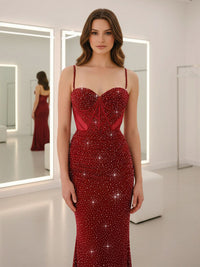 Mermaid Sparkly Spaghetti Strap Long Prom Dresses