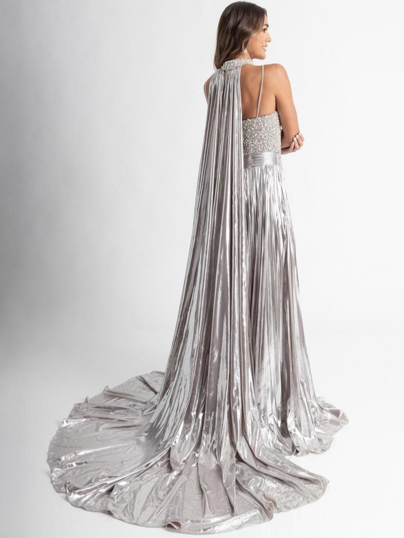 Jumpsuits Sequin V-Neck Sparkly Long Evening Dresses with Cape