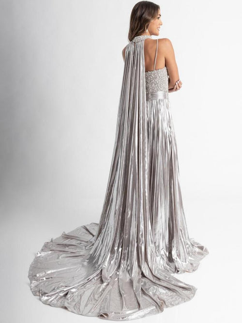 Jumpsuits Sequin V-Neck Sparkly Long Prom Dresses with Cape