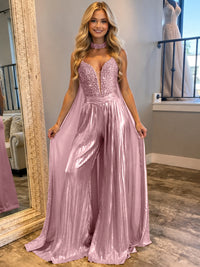 Jumpsuits Sequin V-Neck Sparkly Long Evening Dresses with Cape