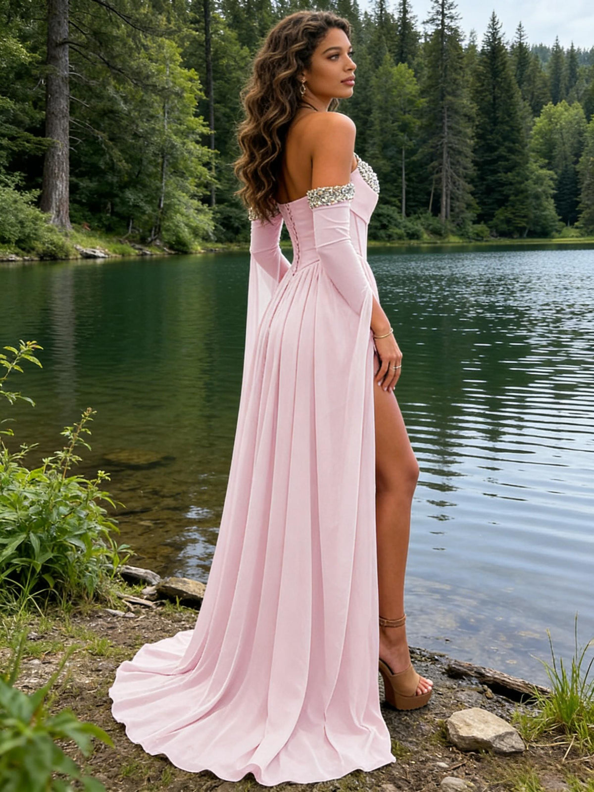 A-Line Glitter Sweetheart Corset Ruched Long Prom Dresses