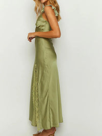 Mermaid/Trumpet Ruffle Spaghetti Strap Satin Long Wedding Guest Dresses