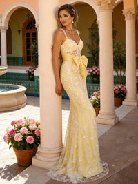 Glitter Sequin Appliques Sweetheart Mermaid Long Evening Dresses with Bow