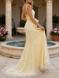 Glitter Sequin Appliques Sweetheart Mermaid Long Evening Dresses with Bow