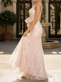 Glitter Sequin Appliques Sweetheart Mermaid Long Evening Dresses with Bow