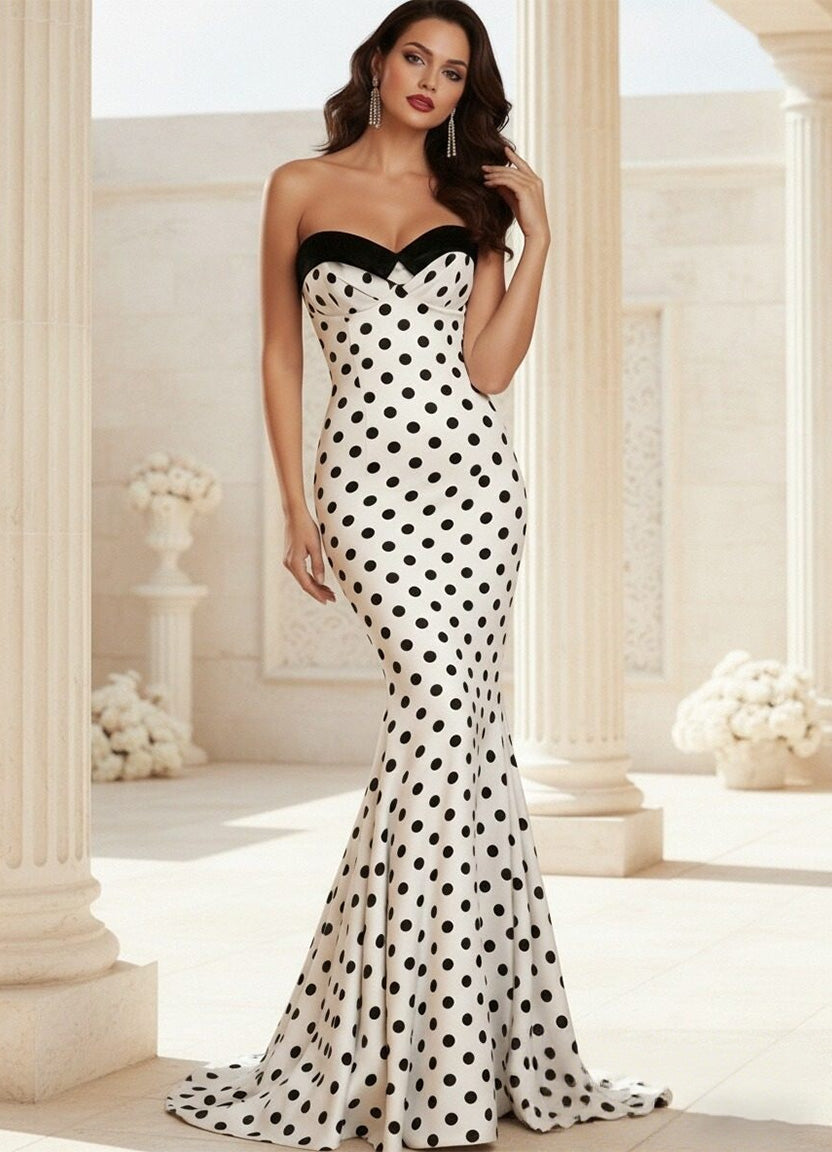 Mermaid Strapless Sweetheart Polka Dot Long Prom Dress