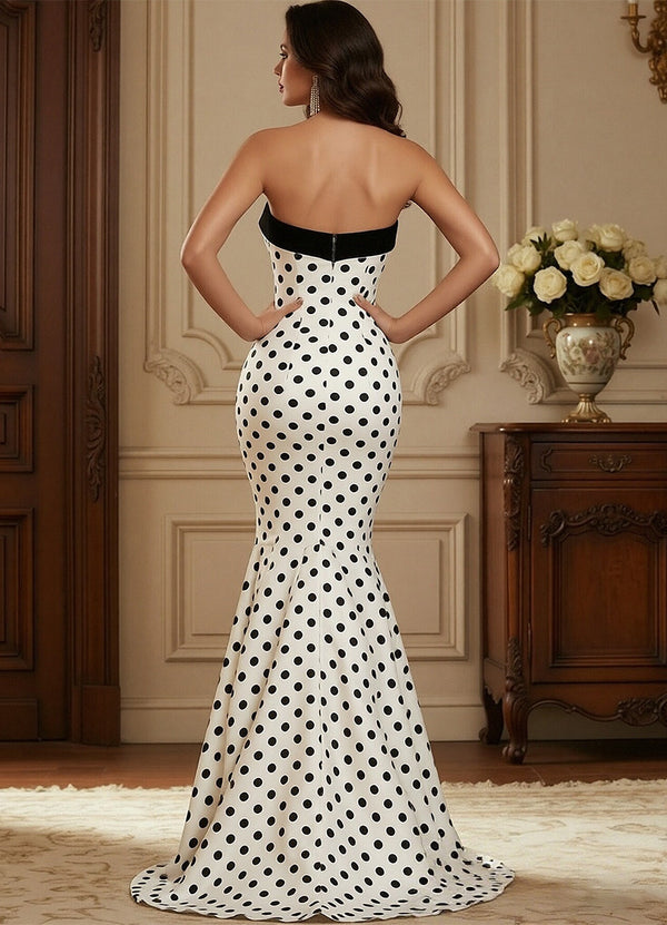 Mermaid Strapless Sweetheart Polka Dot Long Prom Dress