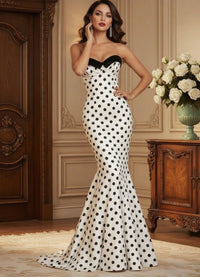 Mermaid Strapless Sweetheart Polka Dot Long Prom Dress