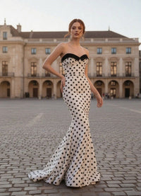 Mermaid Strapless Sweetheart Polka Dot Long Prom Dress
