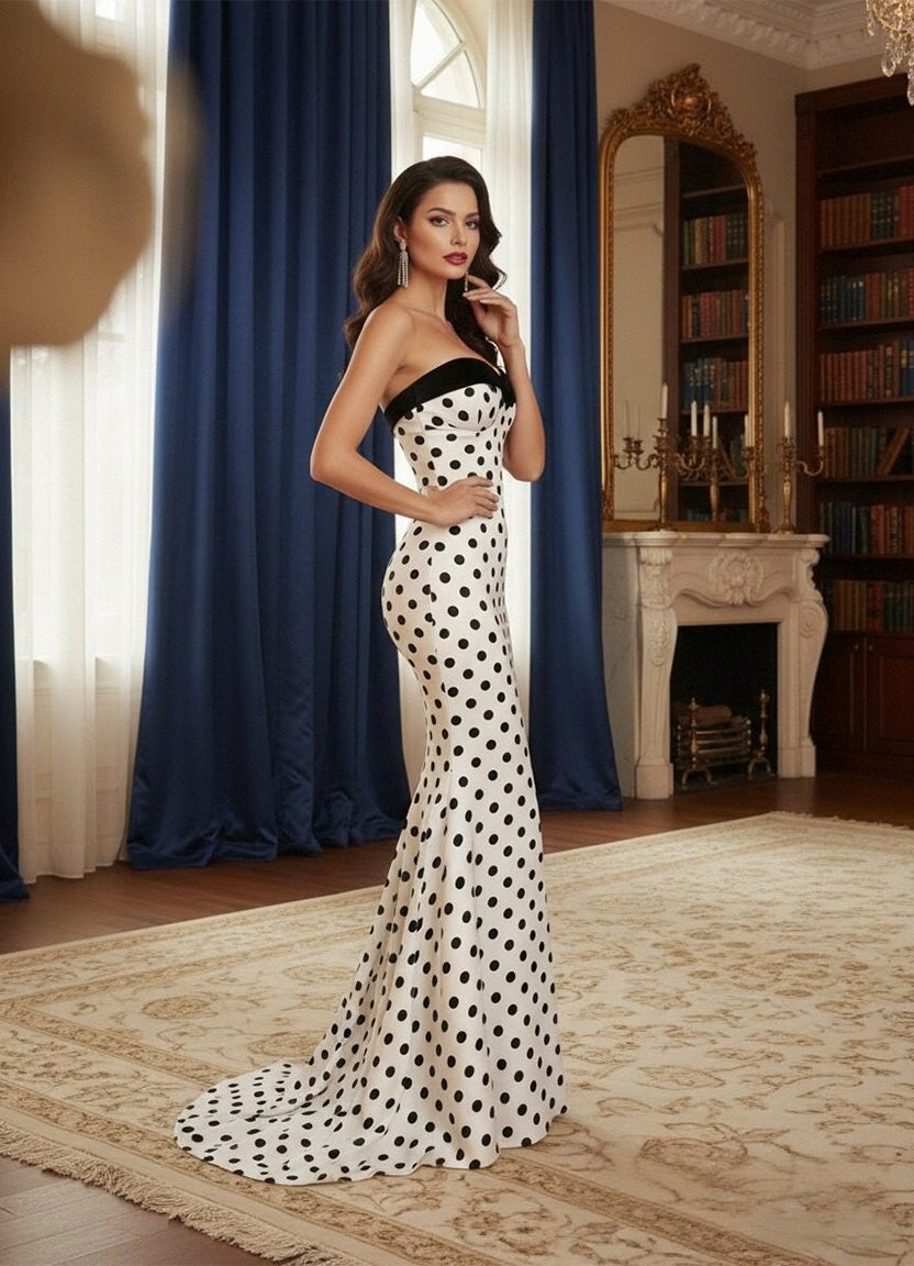 Mermaid Strapless Sweetheart Polka Dot Long Prom Dress