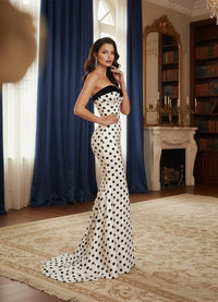 Mermaid Strapless Sweetheart Polka Dot Long Prom Dress